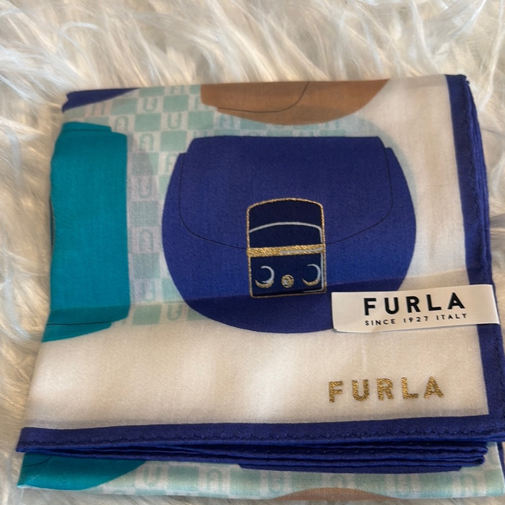 Furla Blue and Brown Patterned Scarf - Picture 4 of 4